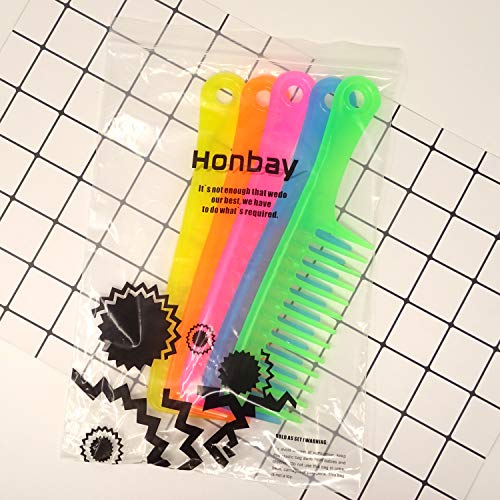 Honbay 5pcs šareni plastični široki zub za kosu za kosu salon šampon češalj Tuš češalj za gustu kosu, dugu kosu i kovrčavu kosu, 23.5cm / 9.25inch, slučajne boje