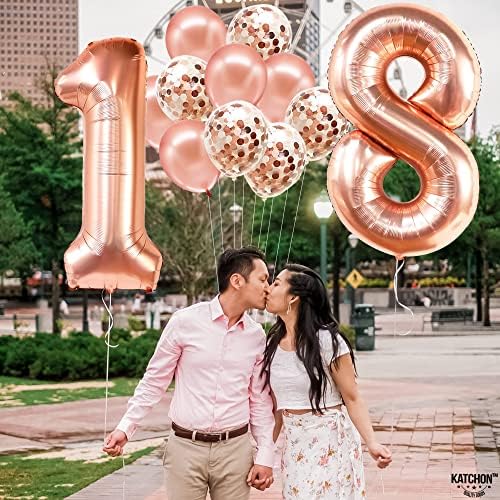 Divovsko, ružičasto zlato 18 brojeva balona-40 inča | Baloni za 18. rođendan sa balonima za konfete | ružičasto zlato ukrasi za 18.