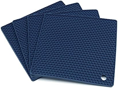 Alcov set od 4 silikonskih držača lonca višenamjenski vrući jastučići, bez klizanja fleksibilna trajna toplotna otporna za stol kuhinjom mornarsko plavo