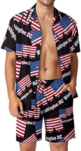 Američka zastava Washington DC muške 2 komadne plaže odijelo Havajski gumb niz majicu kratkih rukava i šorc odijela
