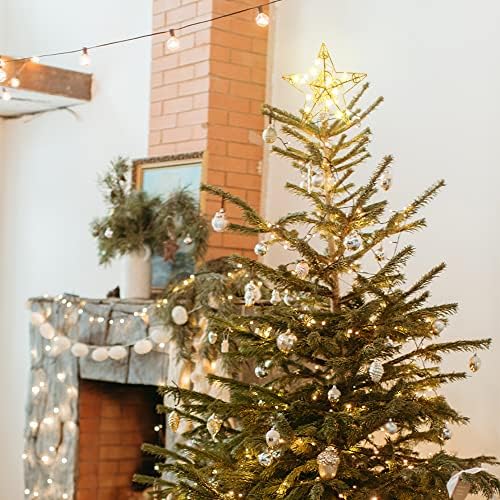 Daleme Gold Božićna staza stabla, 10 Svijetli 3D šuplji tampon star star 5 tačaka, žičana zvijezda za božićni krot sa 20 LED svjetla Xmas TEMPER za ukrase božićnog drveća