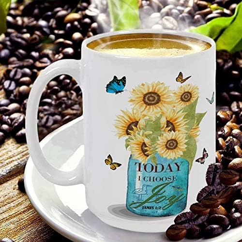 Leptir cvjetni čaj danas biram Joy čaj za čaj Citati od suncokreta Bijeli porculanski kolač za kavu 15oz Rođendan za rođendan za mamu Tata Porodični prijatelji Ljudski resursi