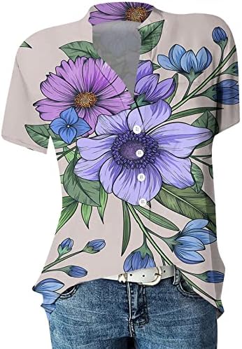 Ženski pamučni usjevi modni casual vrhovi tiskani majica kratkih rukava Pulover T Dugme dolje majica, S-3XL