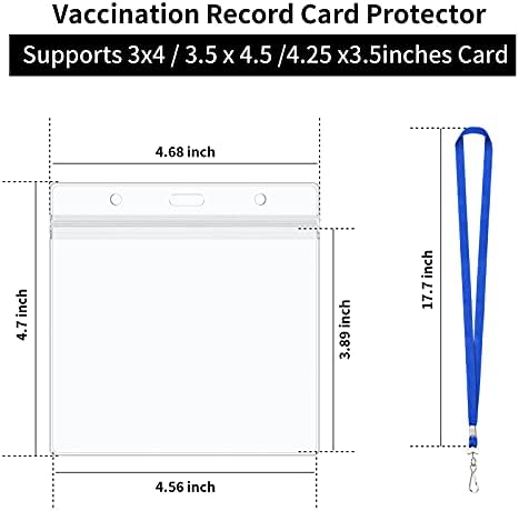 Zaštita kartice za vakcinu 4x3 sa vezicom, Besyoyo držač kartice za snimanje imunizacije za vakcinaciju 3x4 / 3.5 x 4.25 sa patentnim zatvaračem koji se može zatvoriti, dvostrani držač kartice sa prozirnom plastičnom rukavom-vodootporan