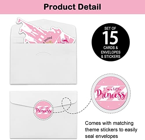 Rewidparty Little Princess Party Pozivnice sa kovertama & naljepnice(Set od 15) djevojke Baby Shower ili rođendan poziva kartice Pink