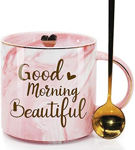 SUUURA-oo Dobro jutro lijepa novost šolja za kafu pokloni za njenu prelijepu ženu damu Ljubiteljicu mode lijepa mama baka tetka kćer najbolja prijateljica ikad, ružičasta mramorna keramička šolja za kafu 11.5 oz