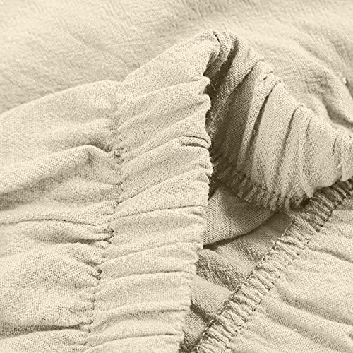 Ljetne hlače Liuguoo za žene Ležerne prilike pamučne posteljine široke noge Elastični struk proret Jogger Capris hlače sa džepovima