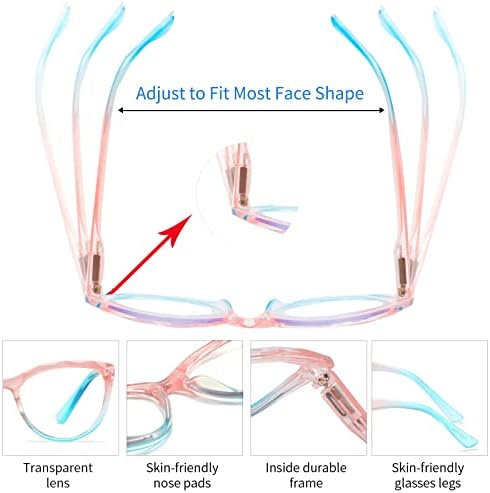 Yuluki 4 Pakovanje Overselizovane naočale za čitanje plavih svjetlosti, modne mačke očiju dame računarske čitatelje sa opružnim šarkama,