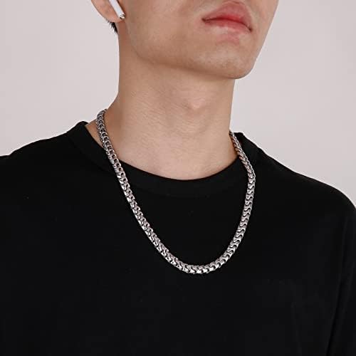 Azubpi 18k Srebrna oklopna ogrlica za muškarce / 9mm širina lančana ogrlica Muški nakit od nerđajućeg čelika, dostupna u 20/24/28 inča | lični modni nakit poklon za muškarce i dječake