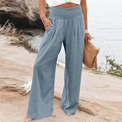 Wilero široke pantalone za žene za žene Ženske ljetne casual visoke pervedne pantazone pantalone bager-salone sa džepovima