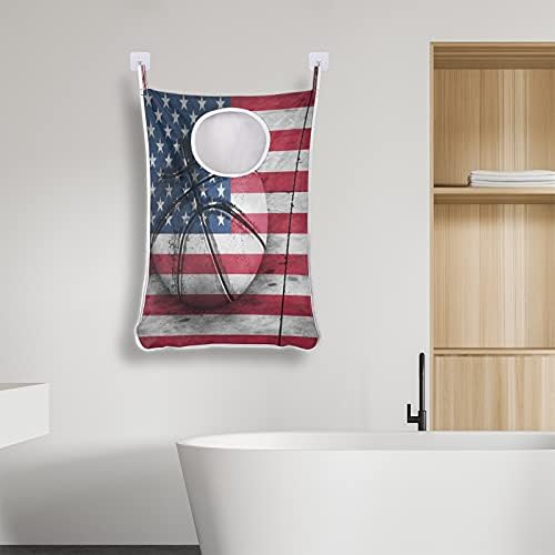 Viseća torba za veš sa zastavom SAD-a, preko vrata torba za veš za veš teška izdržljiva torba za skladištenje koja štedi prostor viseća korpa za prljavu odeću sa donjim patentnim zatvaračima za spavaonicu u kupatilu