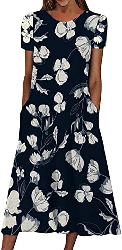 Dame Ležerne haljine Ljetni bohomijski cvjetni tisak kratkih rukava Maxi haljina s džepovima Stripe labava duga haljina