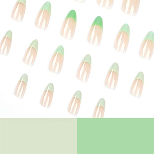 Francuski vrh pritisnite na noktima srednji bademovi lažni nokti goli lažni nokti sa postepeno zelenim gornjim dizajnom sjajni štap na noktima za žene