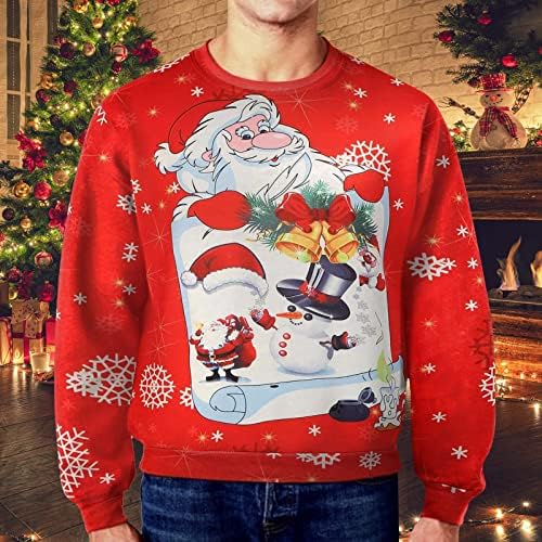Wocachi ružni božićni džemper za muške, 3D smiješni Xmas Santa Claus Ispis pulover s dugim rukavima Zimska Crewneck dukserica