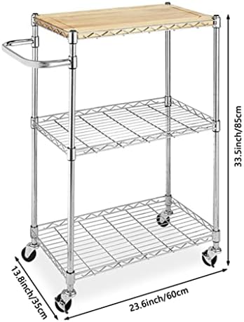 Cjdmd 3-slojna kuhinjska & kolica za mikrovalnu pećnicu 60x35x85CM stalak za skladištenje Drvo & amp; hromirana komunalna kolica za