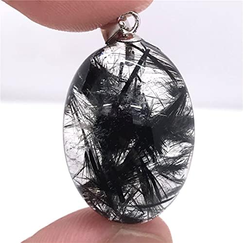 Prirodni crni rutilirani kvarcni privjesak crni rutilirani kristalni nakit za žene Muškarci Izlečenje poklon 23x16x9mm perle srebrni ovalni dragulj aaaaa