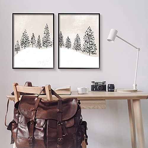 Stupell Industries Winter Drvees apstraktno snježno pejzažno bež bijelo, dizajnirano od Daphne Polselli crna uokvirena zidna umjetnost,
