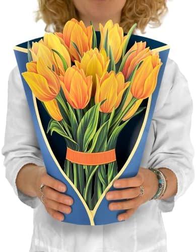 Freshcut papir Pop up kartice, Žuti tulipani, 12 inča životne veličine Forever Flower Bouquet 3D Popup papir cvijet Uskrs Majčin dan čestitke sa Bilješkom i kovertom