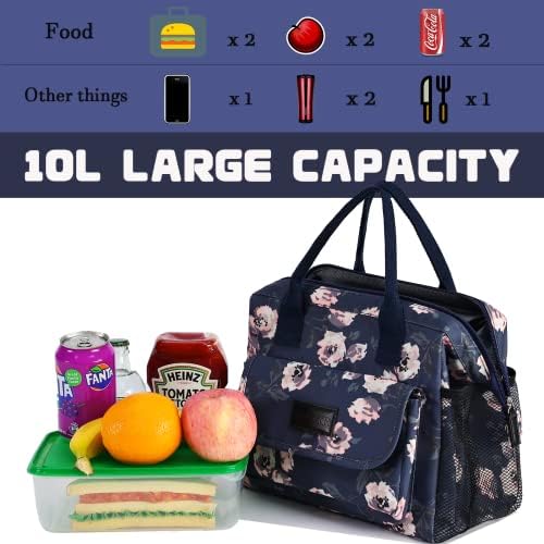 INSMEER ženske torbe za ručak za posao, 16 limenki velika izolovana kutija za ručak sklopiva nepropusna, torbe za ručak za odrasle žene sa više džepova za višekratnu upotrebu za ručak za posao, kancelariju, piknik
