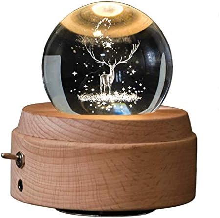 YFQHDD Drvena baza Crystal Ball Music Box sa projekcijom LED svijetlo blistavo rotirajuća muzička kutija