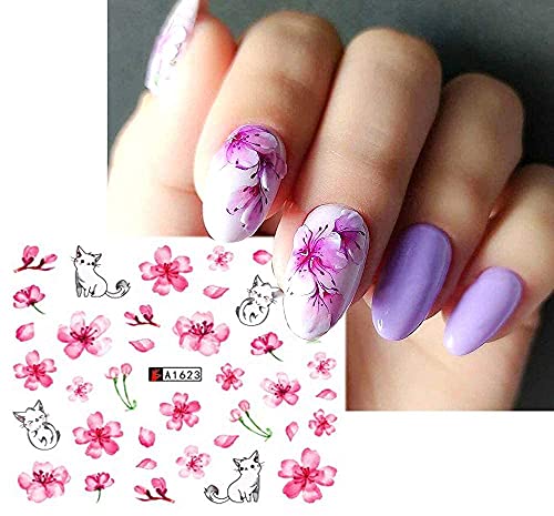 SHANPIN 12 listova cvijeće naljepnice za vodu za nokte naljepnice folija za nokte potrepštine Sakura Pink Peach Blossom cvjetovi cvijeće dizajn za žene djevojčice djeca Nail Art saloni za nokte ukrasi