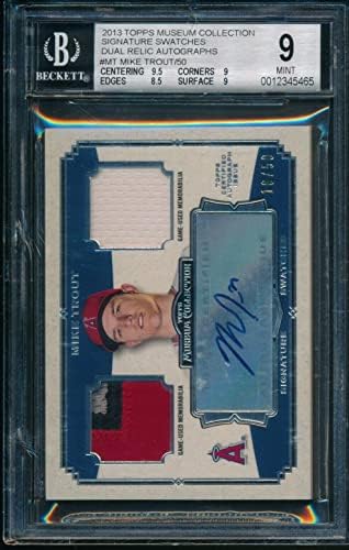 2013 topps muzej coll sig swatch dual dres auto brži # / 50 mike pastrmka BGS 9 auto 10 - bejzbol ploče autogramirane kartice