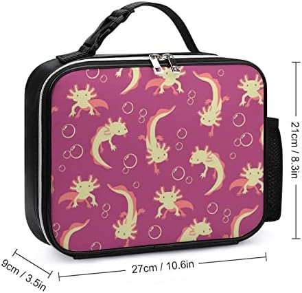 Axolotl u ružičastoj torbi za ručak za višekratnu upotrebu izolovana kutija za ručak torba za obrok torba za kancelarijski rad škola 21x27x9cm