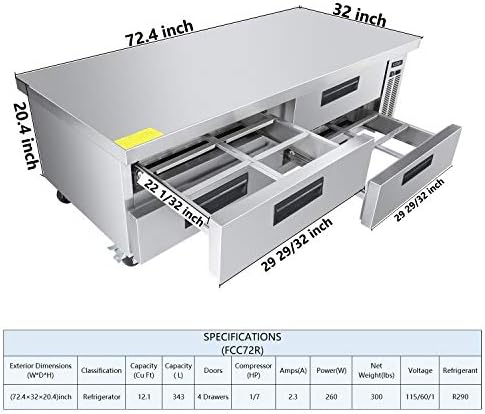 Kitma 4 ladica Hladnjača Chef Base 72 W Chef Base Hladnjak, komercijalna kuhinja oprema štand hladnjak, zadržavanje temperature 33