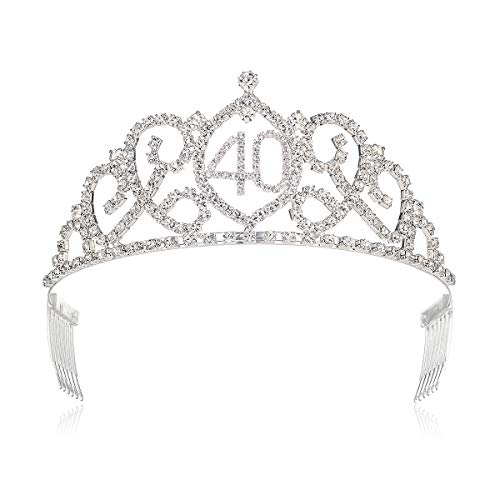 YZHSTONE žene 40. rođendan kraljica Tiaras krune ženski 40 rođendan kraljica krune Tiara princeza djevojke 40. rođendan Prom kostim kraljica kruna Tiaras srebrni vještački dijamant kristal 40 rođendan kruna Tiara