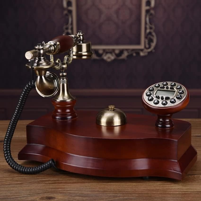 KXDFDC Antikni telefonski fiksni telefon sa puni drveni telefon sa ID-om pozivatelja, brojčanog kotačića, pozadinskim rukama, mehanička melodija zvona