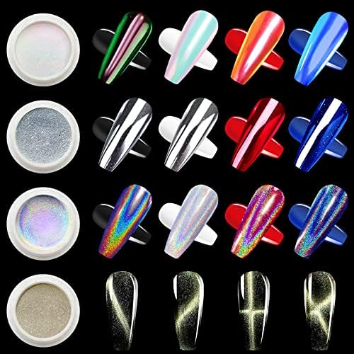 Chrome puder za nokte & amp; tečni lateks za nokte, White Pearl Mermaid Chrome puder za nokte, holografski iridescentni jednorog puder