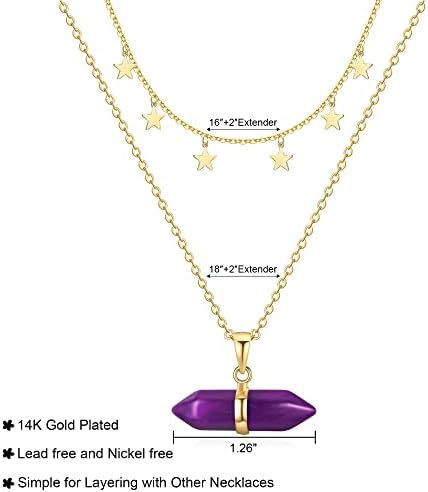 Heflashor Kristalne ogrlice za žene, dvoslojni iscjeljujući kristalni privjesak za duhovnu energiju ljekovita šesterokutna privjesak Dijanacija Ogrlica od kvarcnog joge ogrlica za lakiranje kamenca