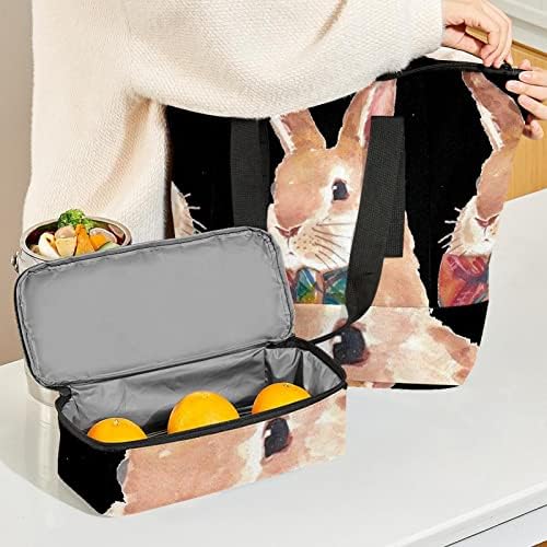 Torba za ručak, torba za ručak za žene, velika kutija za ručak sa vodootpornom izolacijom, torbica za ručak za višekratnu upotrebu za kancelariju, akvarel Brown Bunny Easter