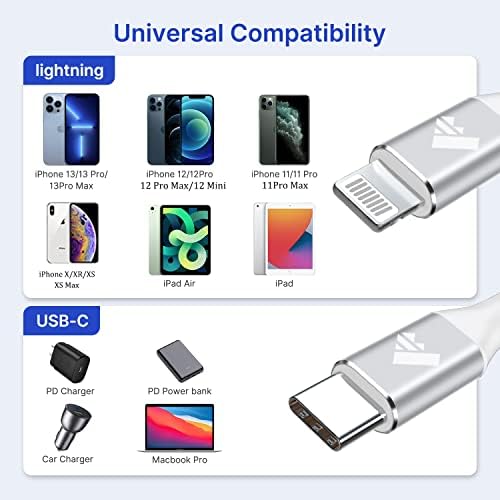 1ft 2PACK USB C do kabl za munje kratak, snaga isporuke USB C kabl za iPhone MFI sertifikovan Pleteni tip C kabl za punjenje iPhonea