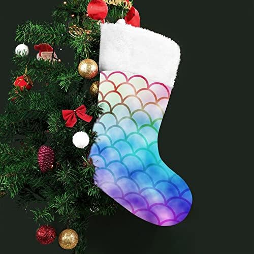 Rainbow sirena uzorak crvene božićne praznične čarape Početna ukrasi za Xmas Tree Kamin Viseće čarape