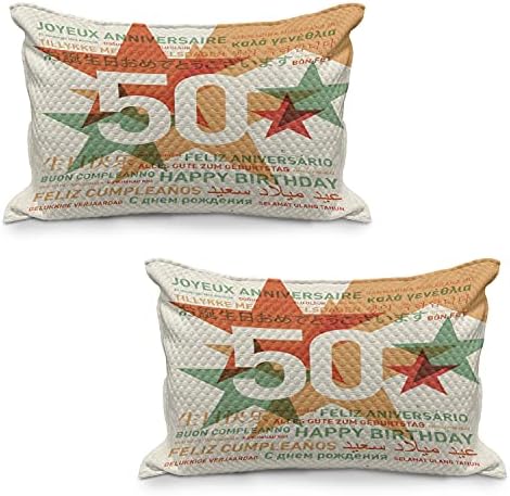 Ambesonne 50. rođendanski jastuk, sretan rođendan na svim jezicima Retro stil pozadina sa zvijezdama Print, standardni kraljevski naklopac nalik na jastuku za spavaću sobu, 36 x 20, zelena crvena narančasta