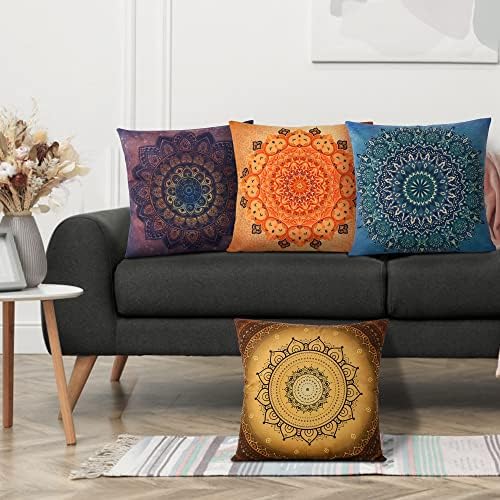 Gothswin Boho Dekorativni jastuk za bacanje retro cvjetni mandala kompas Medaljon boemski jastuk navlake hipi 18x18 inčni kauči jastuka 4 kom.