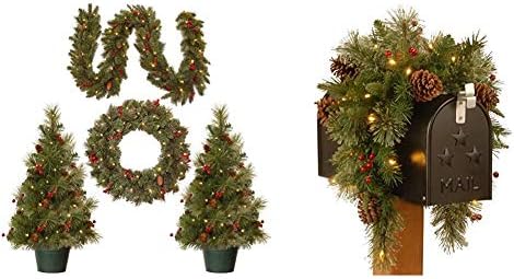 Nacionalna stabla Pretpostavljeni praznični božićni četverodijelni set i pre-lit umjetni božićni poštanski sandučić | Slojen mešovitim ukrasima i LED lampicama | Kolonijalni - 36 inčni