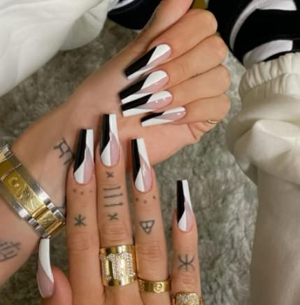 Auwoyss francuska presa na noktima dugi lažni nokti Coffin lažni nokti sjajni puni poklopac akrilni nokti dizajnirani umjetni nokti kopča na noktima za žene i djevojke 24kom