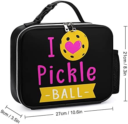 Volim Pickleball Heart izolovana torba za ručak štampana kožna kutija odvojiva Kopčana ručka za kancelarijski posao izlet