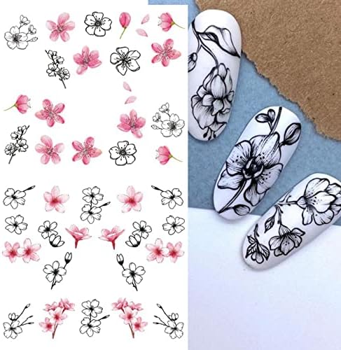 MLOVEW Flowers naljepnice za nokte za Nail Art, 12 u 1 veliki list Cherry Blossom,Pink Flower Stickers Accessories čari za nokte,samoljepljive