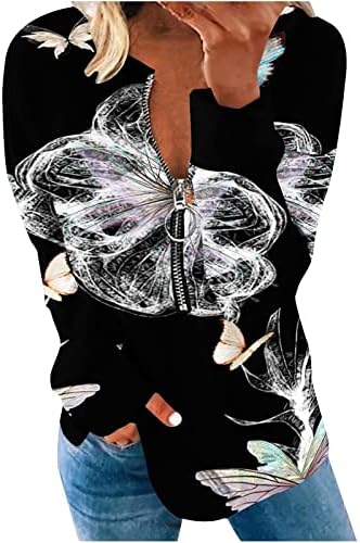 NOKMOPO ženske košulje Dressy Casual Moda proljeće labav Casual V vrat sa zatvaračem Print Dugi rukav majica Top