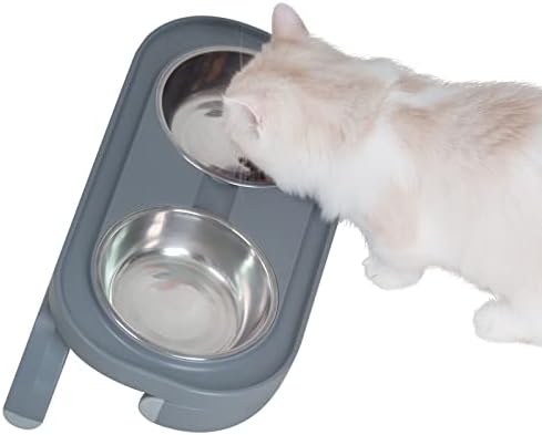MOCATE podignuta posuda za mačke i psa, uzdignuta i nagnuta posuda za kućne ljubimce sa 2 keramičke posude za hranu i vodu, podesivim neklizajućim plastičnim postoljem