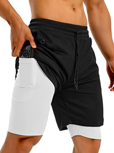 KLINNFENR Mens 2 u 1 šorc za trčanje u teretani 7-inčna odjeća za atletsku vježbu za muškarce Brzosušeće šorc sa džepovima sa patentnim