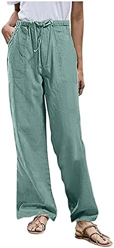 Grge Beuu pamučne posteljine čvrste hlače u boji plus veličina ženske ležerne ravne vučne pantalone dukserice sa džepom
