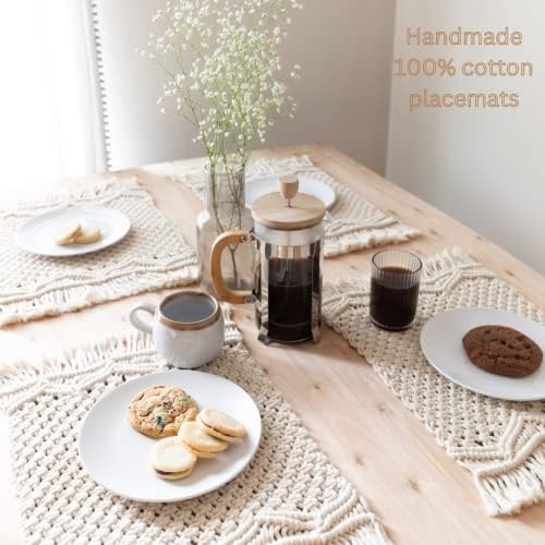 Snuglife Macrame Placemats Set od 6 - Ručno rađeni pamučni pleteni placemovi - moderna seoska kuća za trpezarijski stol, kuhinju,