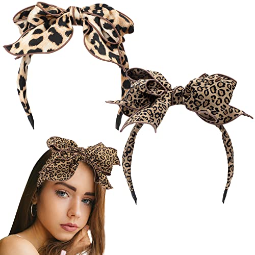 FVVMEED 2 komada Retro Leopard Print Headbands višeslojni luk Moda ženska traka za glavu luk-knot Hairband Vintage elegantna pokrivala