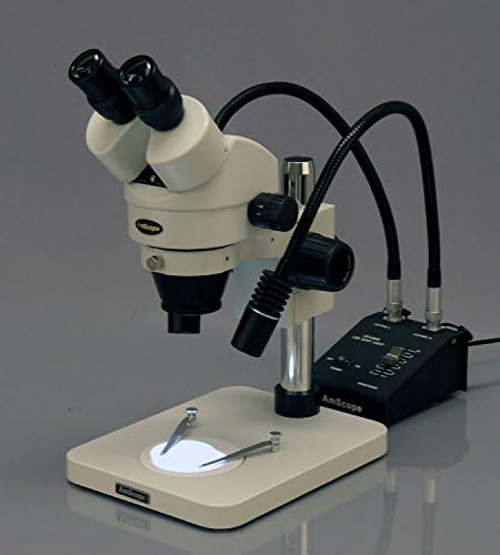 Amscope SM-1BSX-L6W profesionalni Dvogledni Stereo Zoom mikroskop, Wh10x okulari, uvećanje 3,5 X-45x, zum objektiv 0,7 X-4,5 X, LED svjetlo s dvostrukim Gooseneck, postolje za stub, 110v-240v, uključuje 0,5 x Barlow objektiv