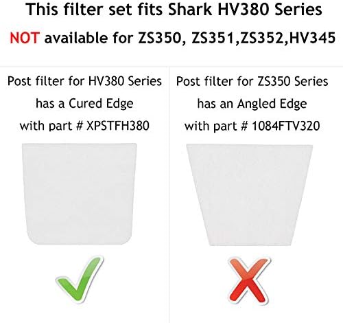 Vakuumski filteri zamjenski Set za Shark Rocket DuoClean HV380 HV380W HV381 HV382 HV384Q UV380 ZS360 ZS361C ZS362, 4 pjenasti & amp; filc filteri 4 Postfiltera, u poređenju sa dijelom XPMFK320 & amp;XPSTFH380