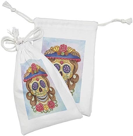 Ampesonne Dan iz mrtve tkanine TOUCH set od 2, lady mammy glava s cvijećem španjolskom i meksičkom umjetničkom tisku, malu torbu za izvlačenje za toaletne potrepštine maske i usluge, 9 x 6, višebojni